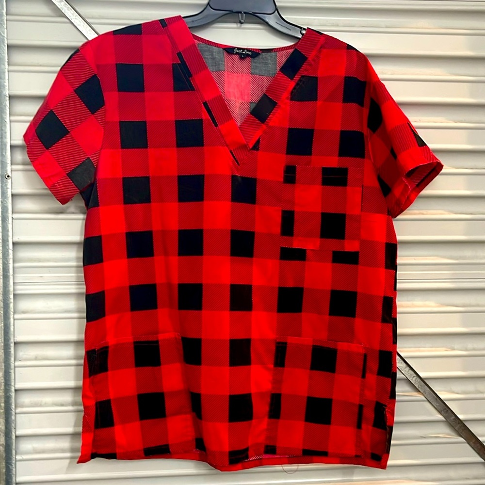 JUST LOVE Buffalo Plaid Scrub Top
